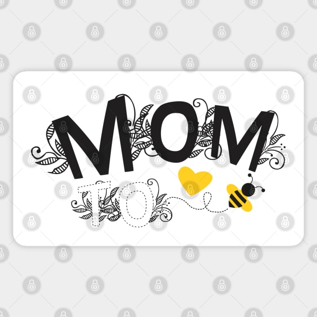 Mom to be | Pregnancy Announcement With Black Floral Typography and Yellow Heart And Bee Magnet by ZAZIZU